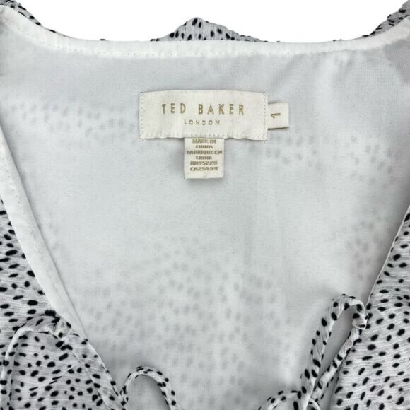 TED BAKER Alyanna Lace Up Ruffle Front Textured Long Sleeve Blouse Top Sz 4 - Picture 6 of 9